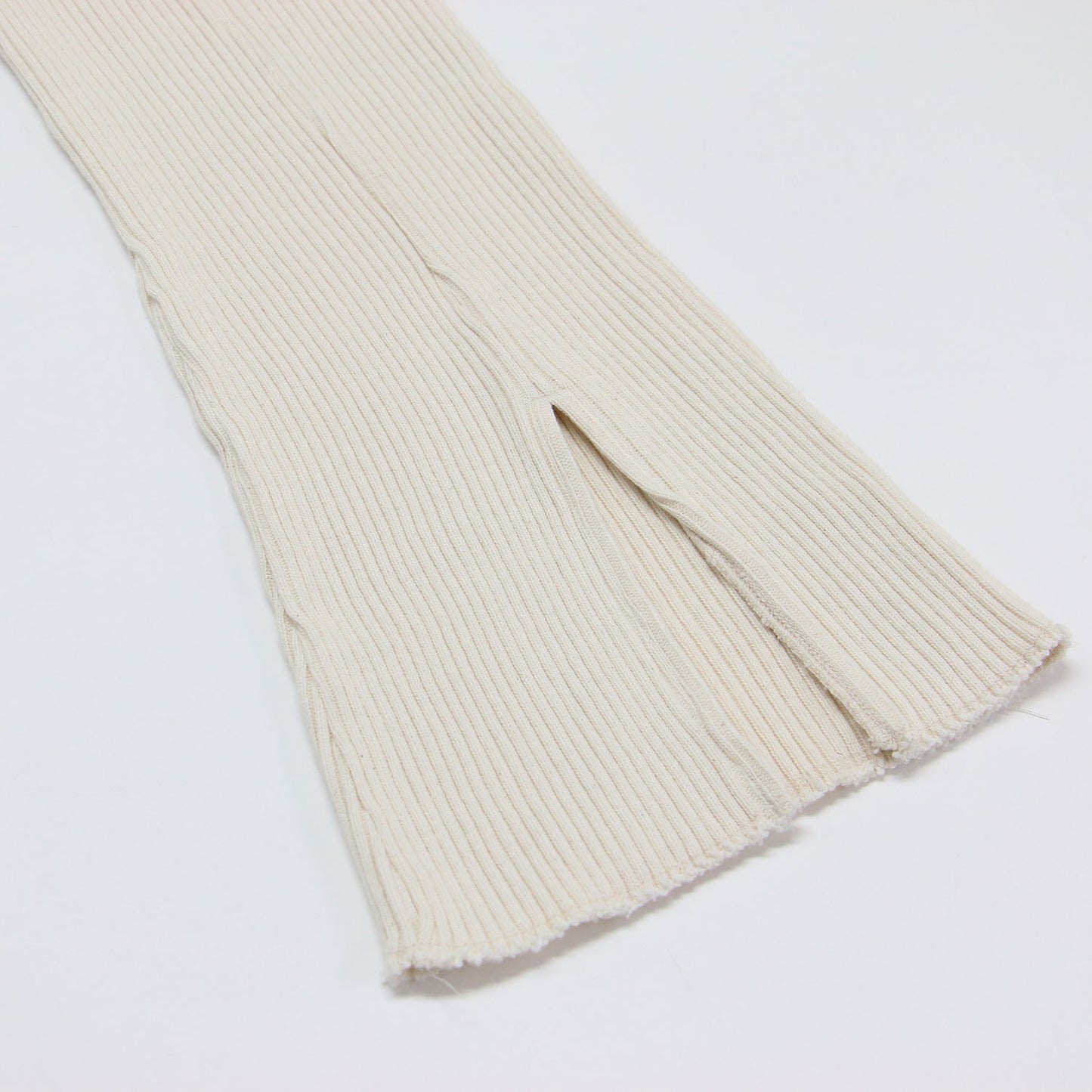 コットン ワイドリブ バックスリット フレア パンツ / ウエストゴム ハイウエスト