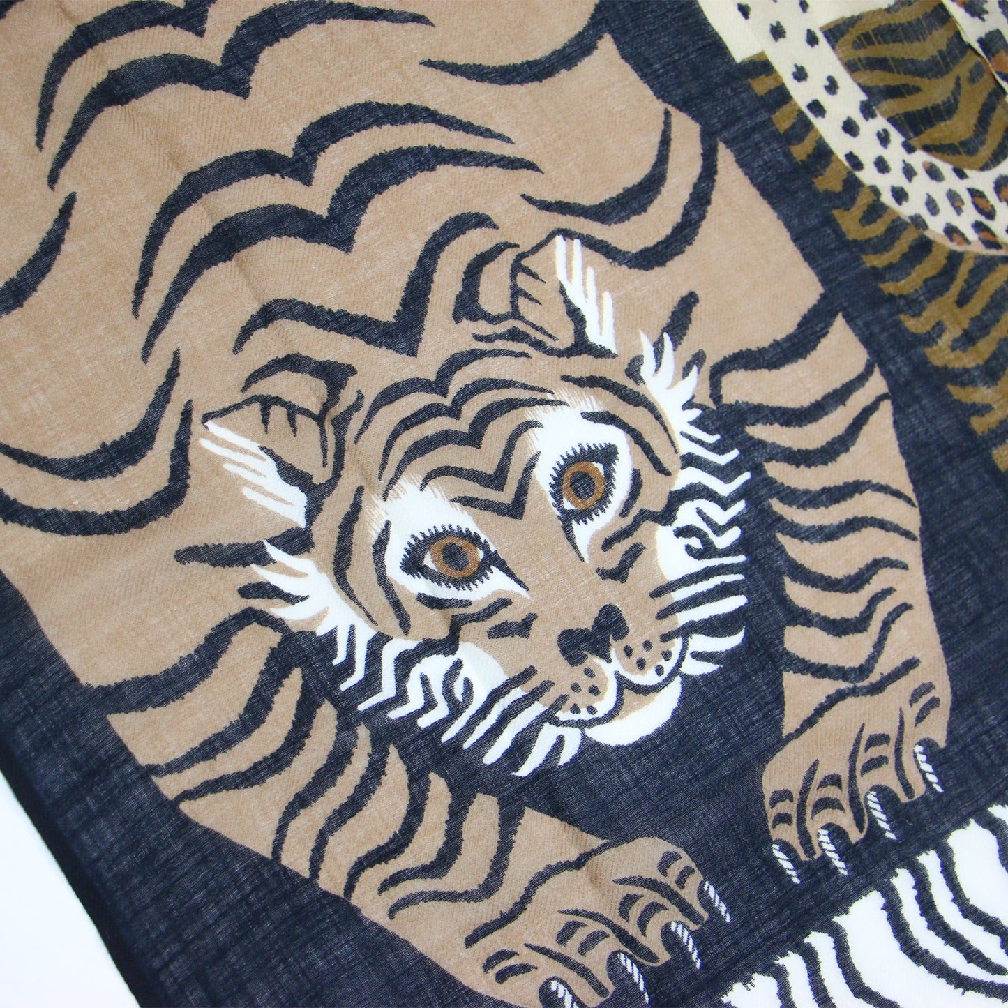 22秋冬 ウール アニマルプリント ストール / SCARF ETOLE 70 MANTRA スカーフ 大判 フリンジ