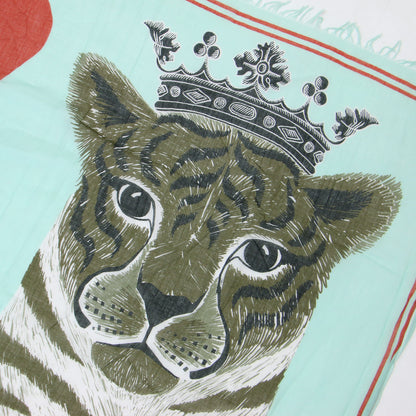 アニマルプリント コットン ストール / 大判 フリンジ 薄手 トランプ トラ ハート