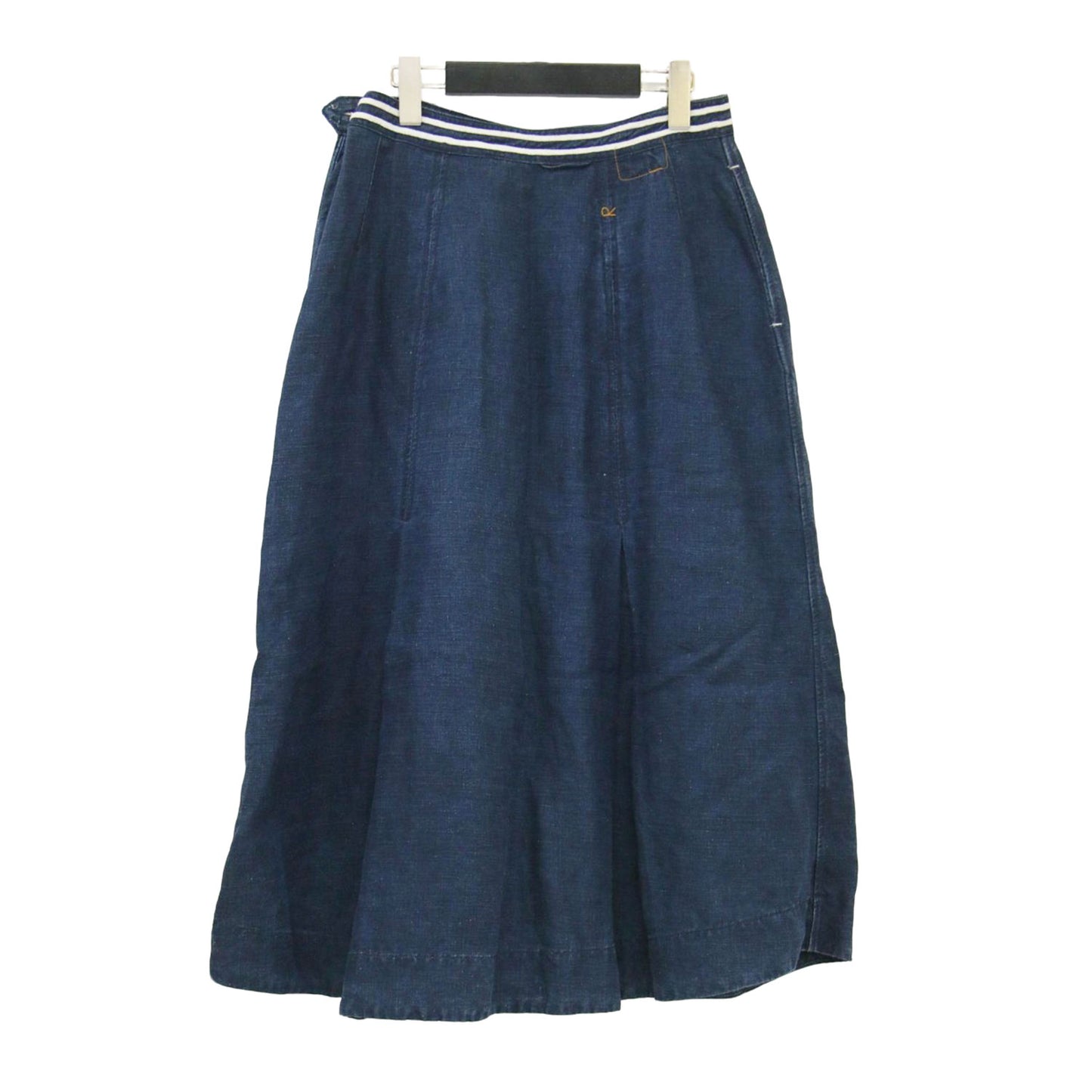リネンのセーラースカート / プリーツスカート ミディ丈 タック フレア Aライン インディゴ染め