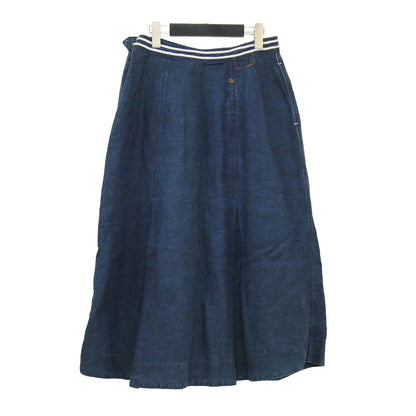 リネンのセーラースカート / プリーツスカート ミディ丈 タック フレア Aライン インディゴ染め