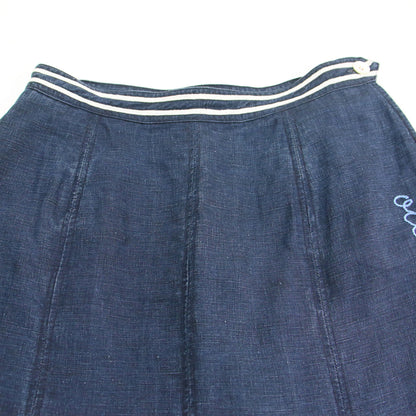 リネンのセーラースカート / プリーツスカート ミディ丈 タック フレア Aライン インディゴ染め