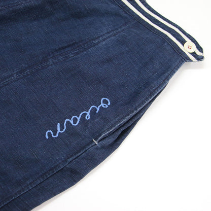 リネンのセーラースカート / プリーツスカート ミディ丈 タック フレア Aライン インディゴ染め