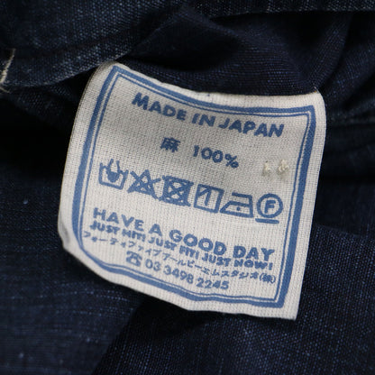 リネンのセーラースカート / プリーツスカート ミディ丈 タック フレア Aライン インディゴ染め