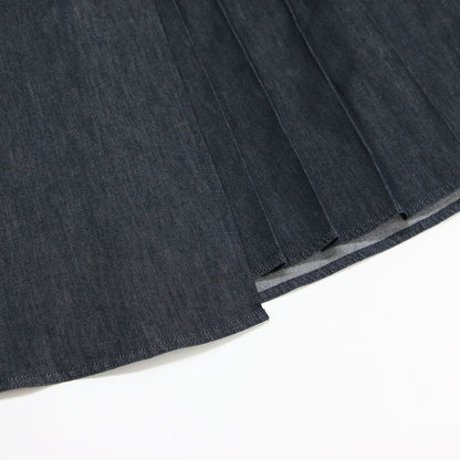 ラップ風 フレア デニム スカート / ミディ丈 ロング丈 Aライン プリーツ ウォッシャブル