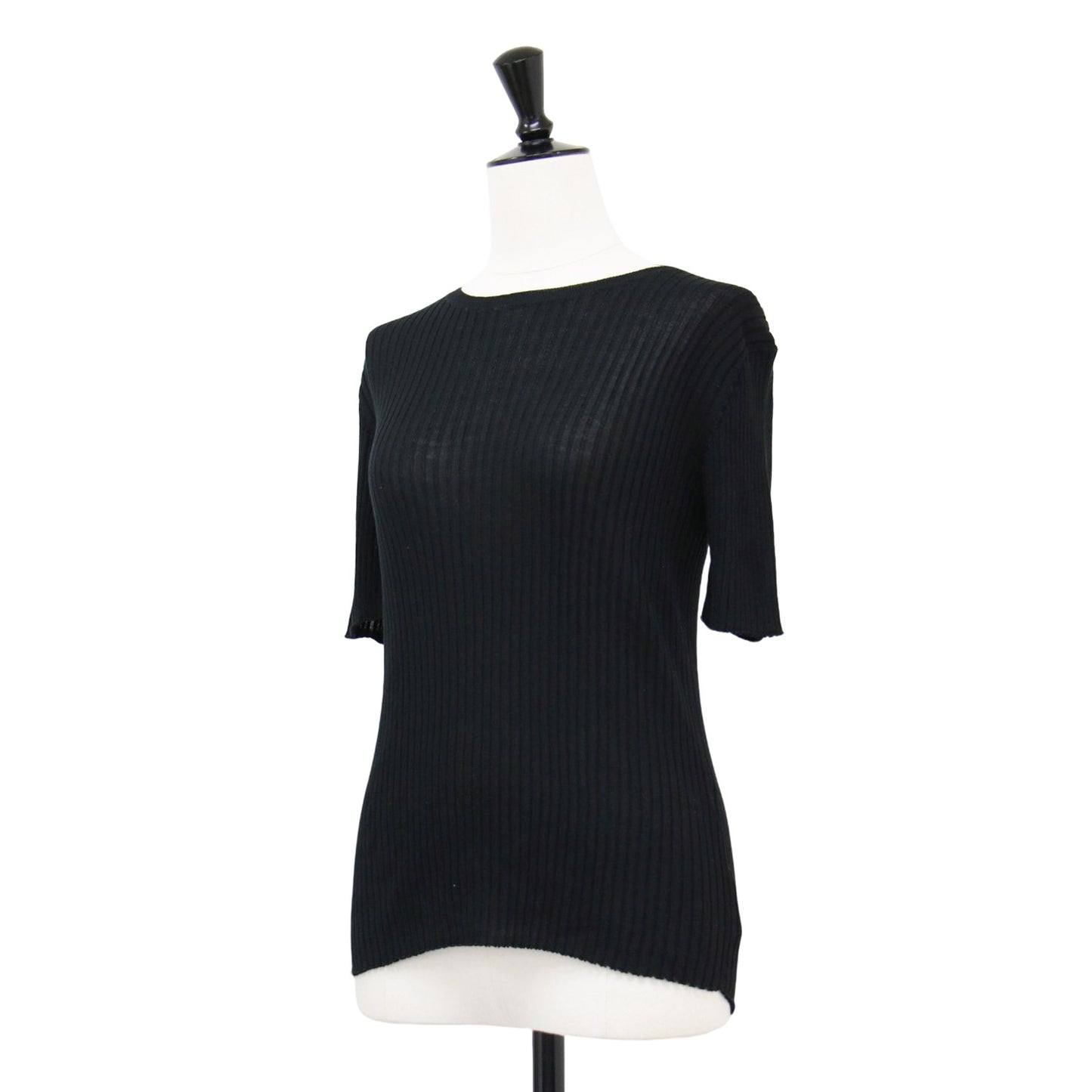 コットン リブ クルーネック プルオーバー / ニット ハーフスリーブ 半袖 ウォッシャブル