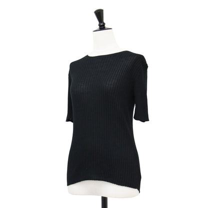 コットン リブ クルーネック プルオーバー / ニット ハーフスリーブ 半袖 ウォッシャブル