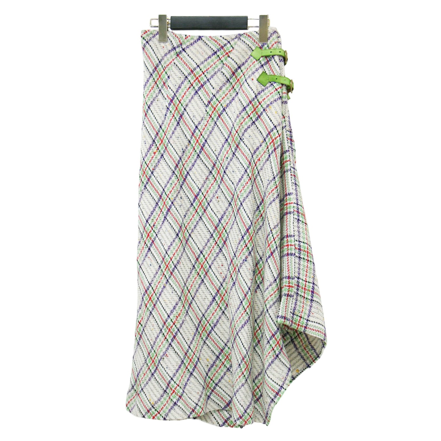 チェック ツイード ロング スカート / Raft Skirt マキシ丈 フレア ベルト コットン ウール シルク