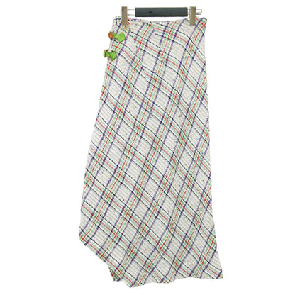 チェック ツイード ロング スカート / Raft Skirt マキシ丈 フレア ベルト コットン ウール シルク