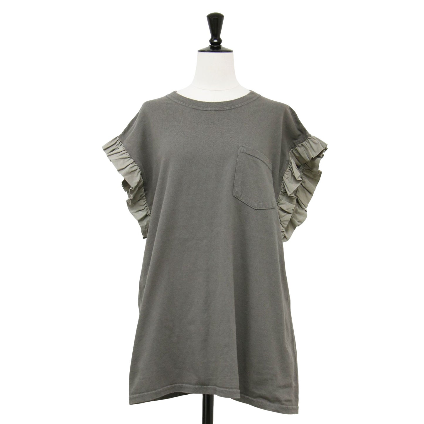 フリル スリーブ Tシャツ / カットソー 半袖 クルーネック リメイク