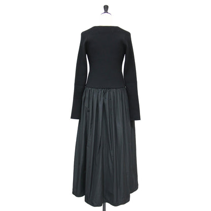 23秋冬 リブニット 切替ワンピース / RIBBED KNIT GATHERED DRESS ドレス 長袖 マキシ丈 ギャザー フレア ウール