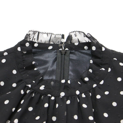 ドット フリル シアー ロング ワンピース / 長袖 ハイネック ティアード リボン