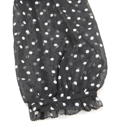 ドット フリル シアー ロング ワンピース / 長袖 ハイネック ティアード リボン