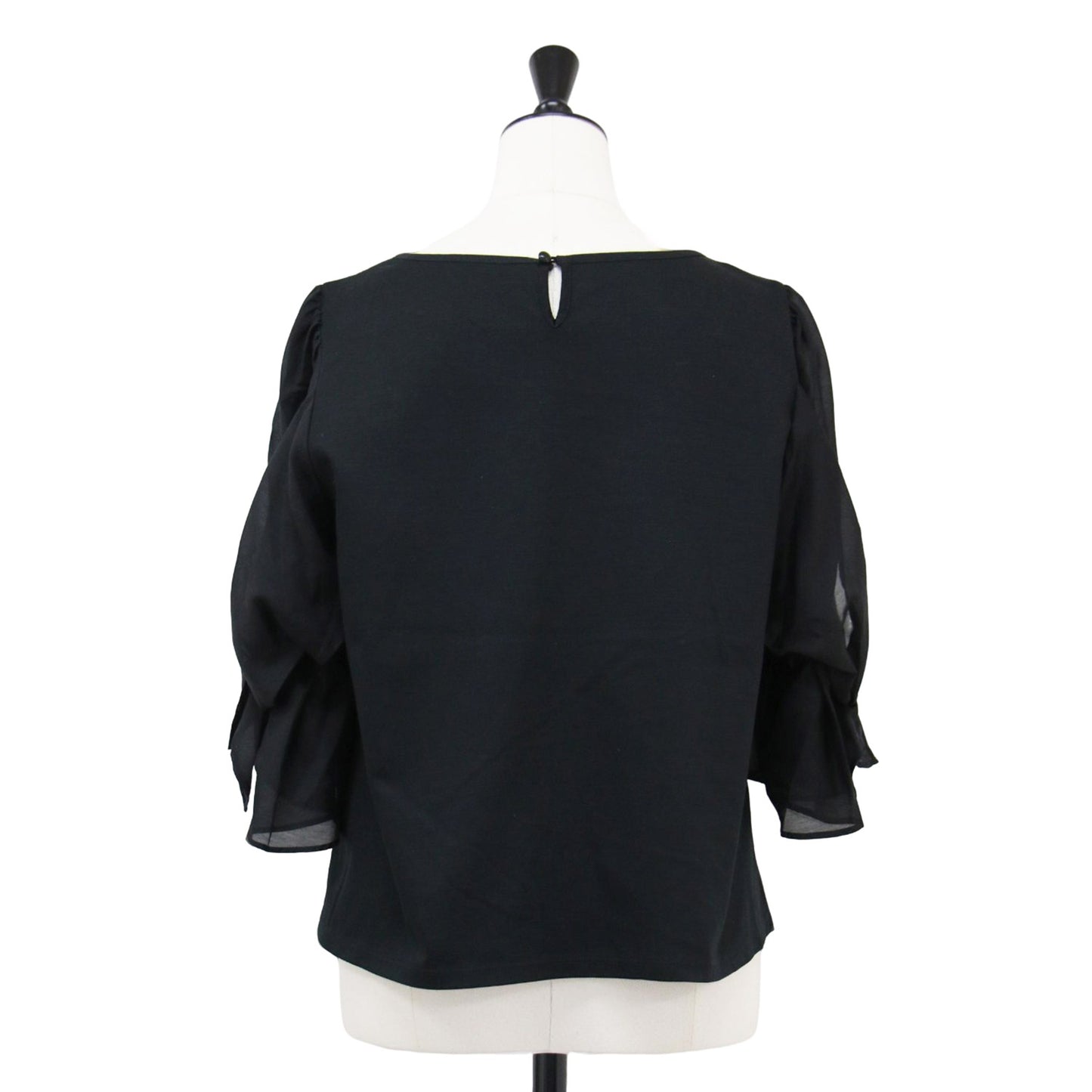 リボン ジャージー カットソー / ブラウス クルーネック 7分袖 異素材 ストレッチ コットン