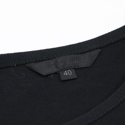 リボン ジャージー カットソー / ブラウス クルーネック 7分袖 異素材 ストレッチ コットン