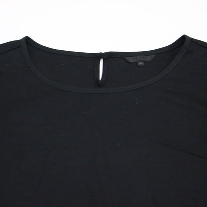 リボン ジャージー カットソー / ブラウス クルーネック 7分袖 異素材 ストレッチ コットン