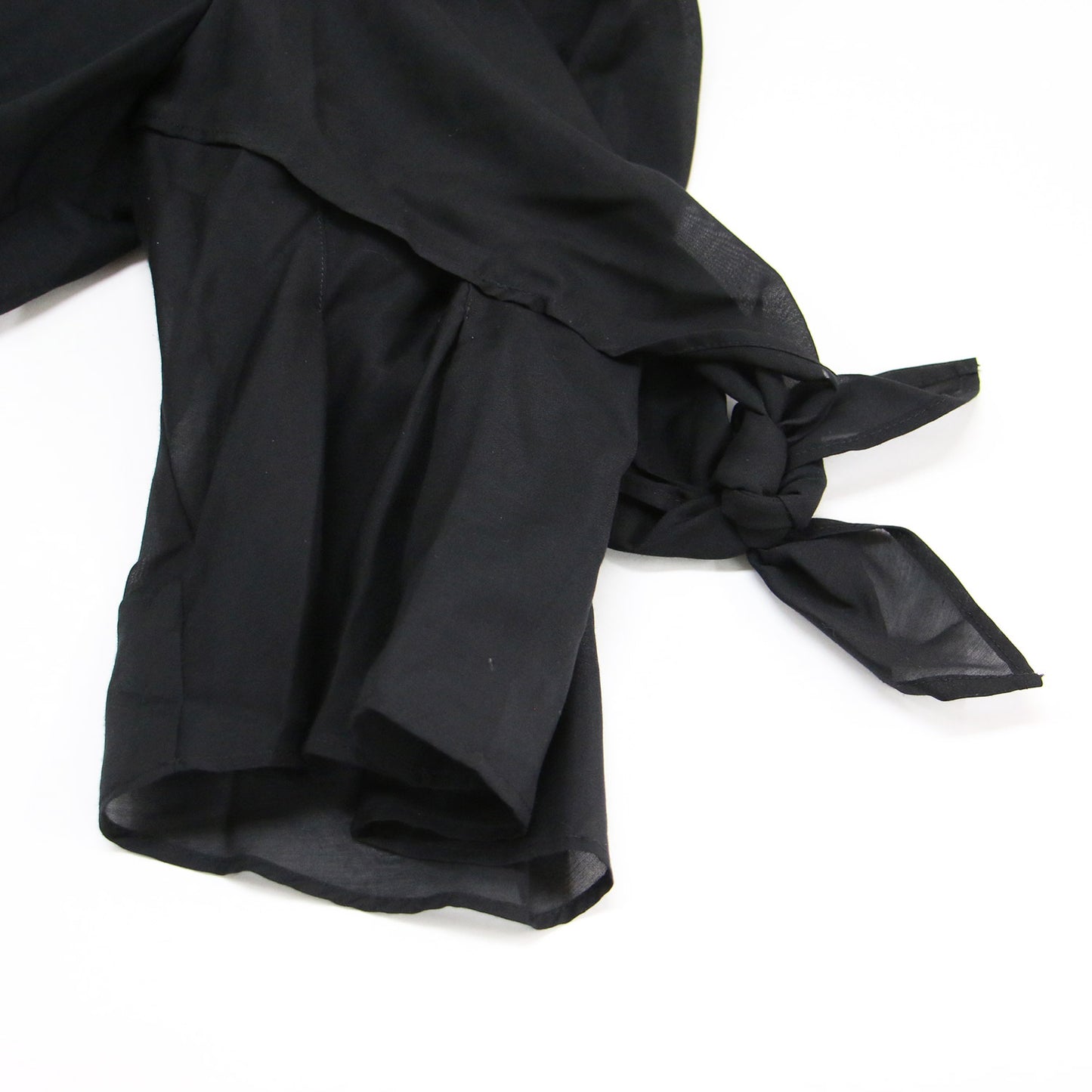 リボン ジャージー カットソー / ブラウス クルーネック 7分袖 異素材 ストレッチ コットン