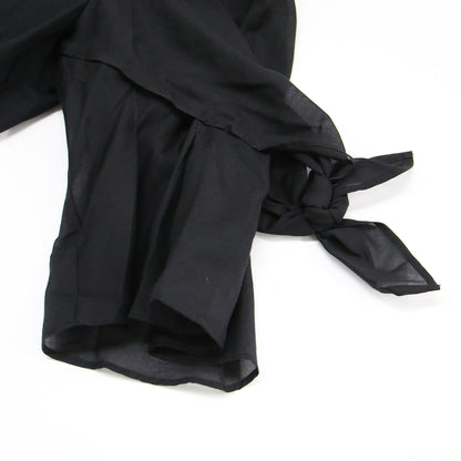 リボン ジャージー カットソー / ブラウス クルーネック 7分袖 異素材 ストレッチ コットン