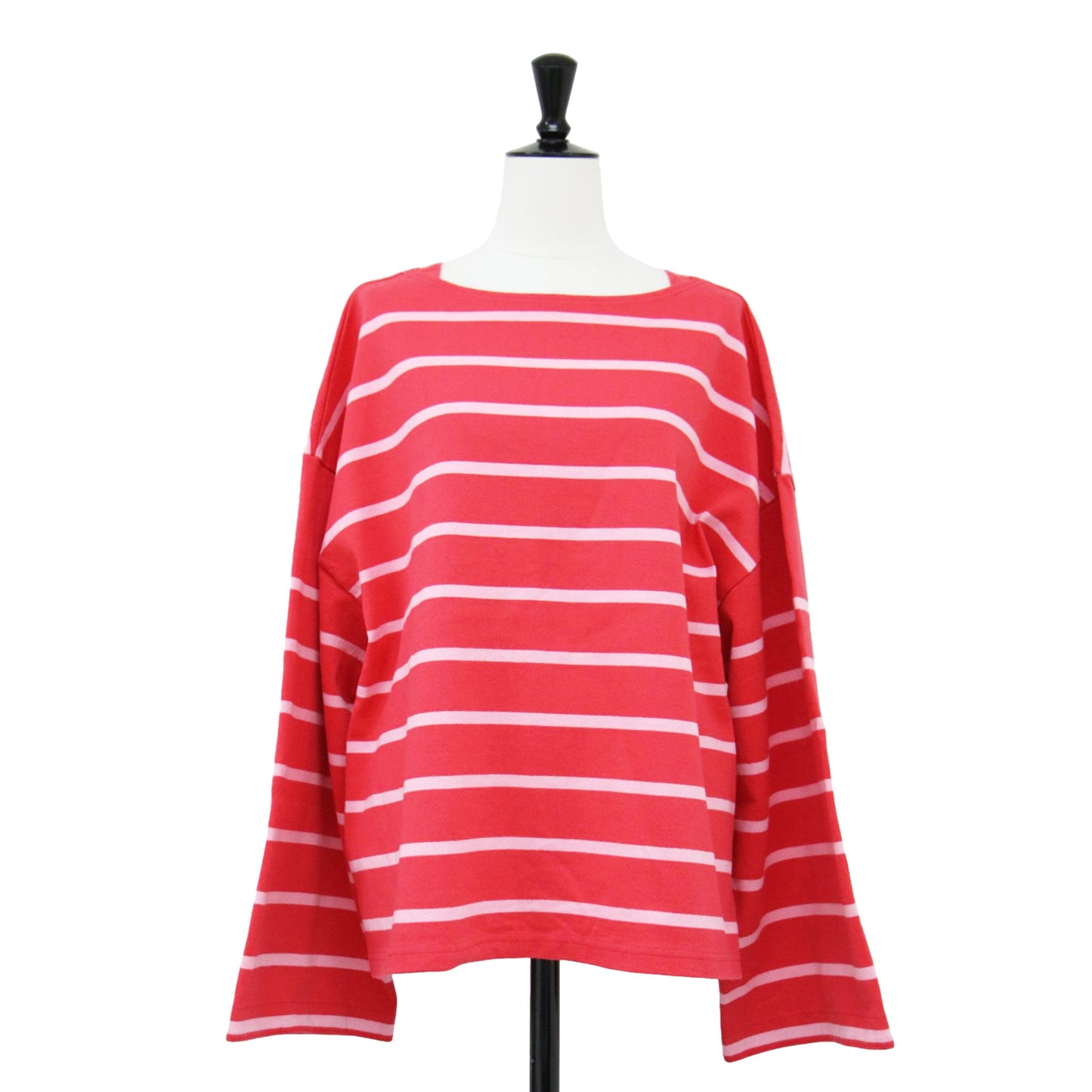 25春夏 ボーダー ボートネック プルオーバー / カットソー 長袖 ワイド スリット コットン