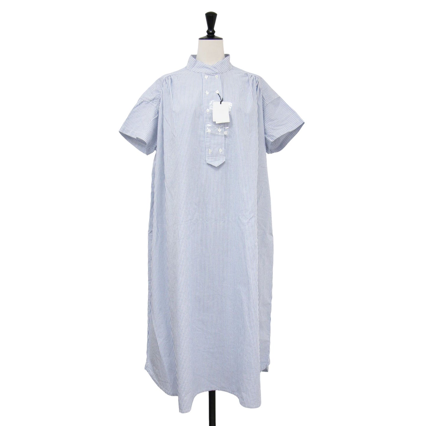 25春夏 オックス コック 半袖 ワンピース / ロング丈 ストライプ ワイド Aライン コットン