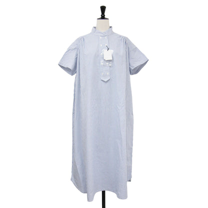 25春夏 オックス コック 半袖 ワンピース / ロング丈 ストライプ ワイド Aライン コットン