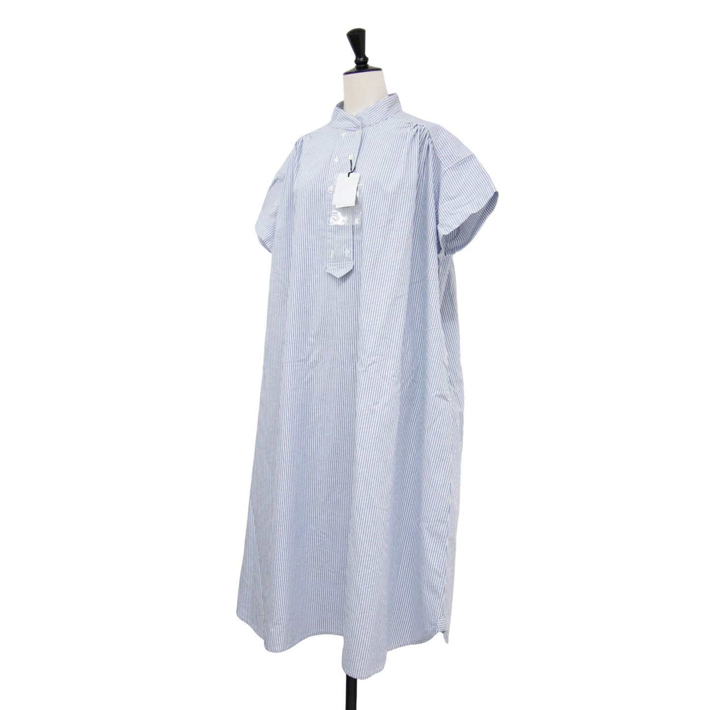 25春夏 オックス コック 半袖 ワンピース / ロング丈 ストライプ ワイド Aライン コットン