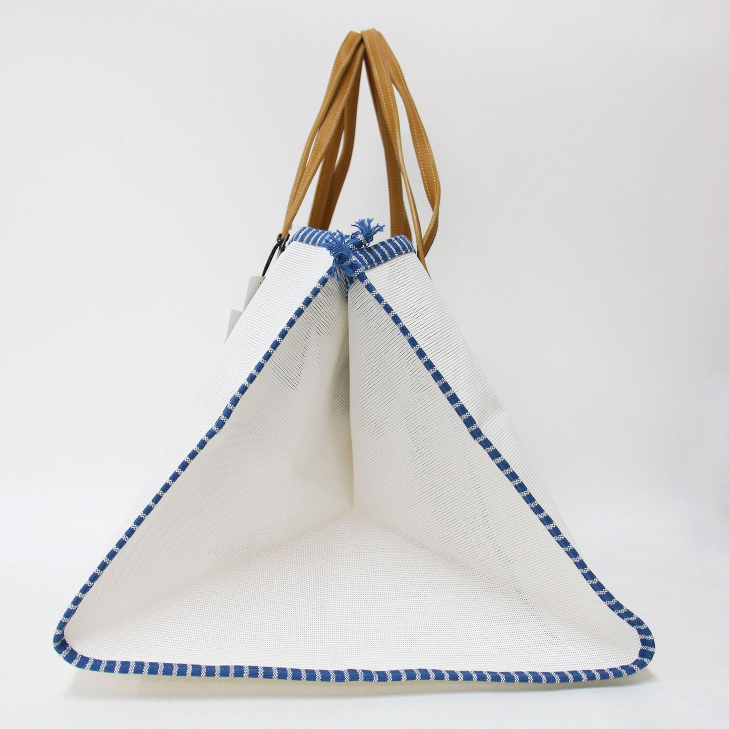 メッシュ トートバッグ / BIG CUBE ハンドバッグ ストライプ パイピング フリンジ