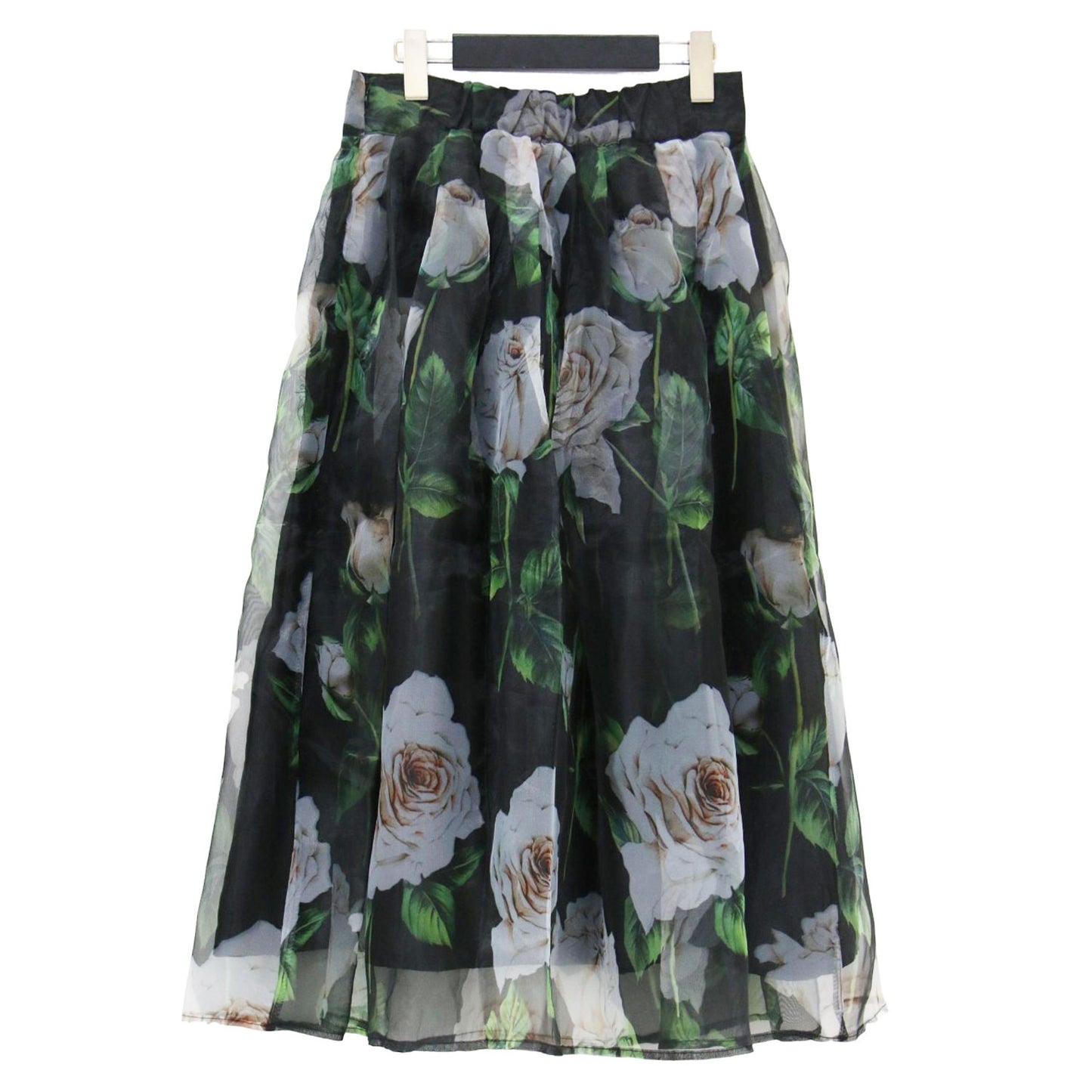 花柄 フレア スカート / ミディ丈 フラワープリント シフォン タック ウォッシャブル