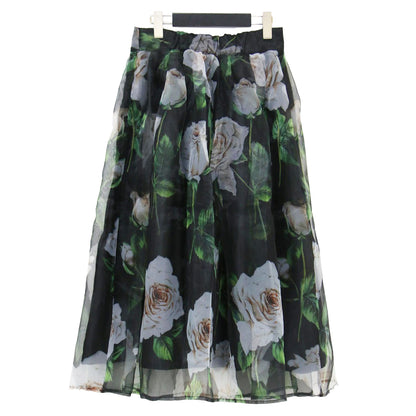 花柄 フレア スカート / ミディ丈 フラワープリント シフォン タック ウォッシャブル