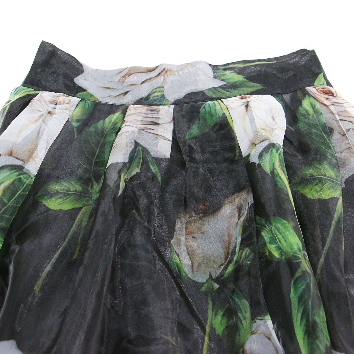 花柄 フレア スカート / ミディ丈 フラワープリント シフォン タック ウォッシャブル