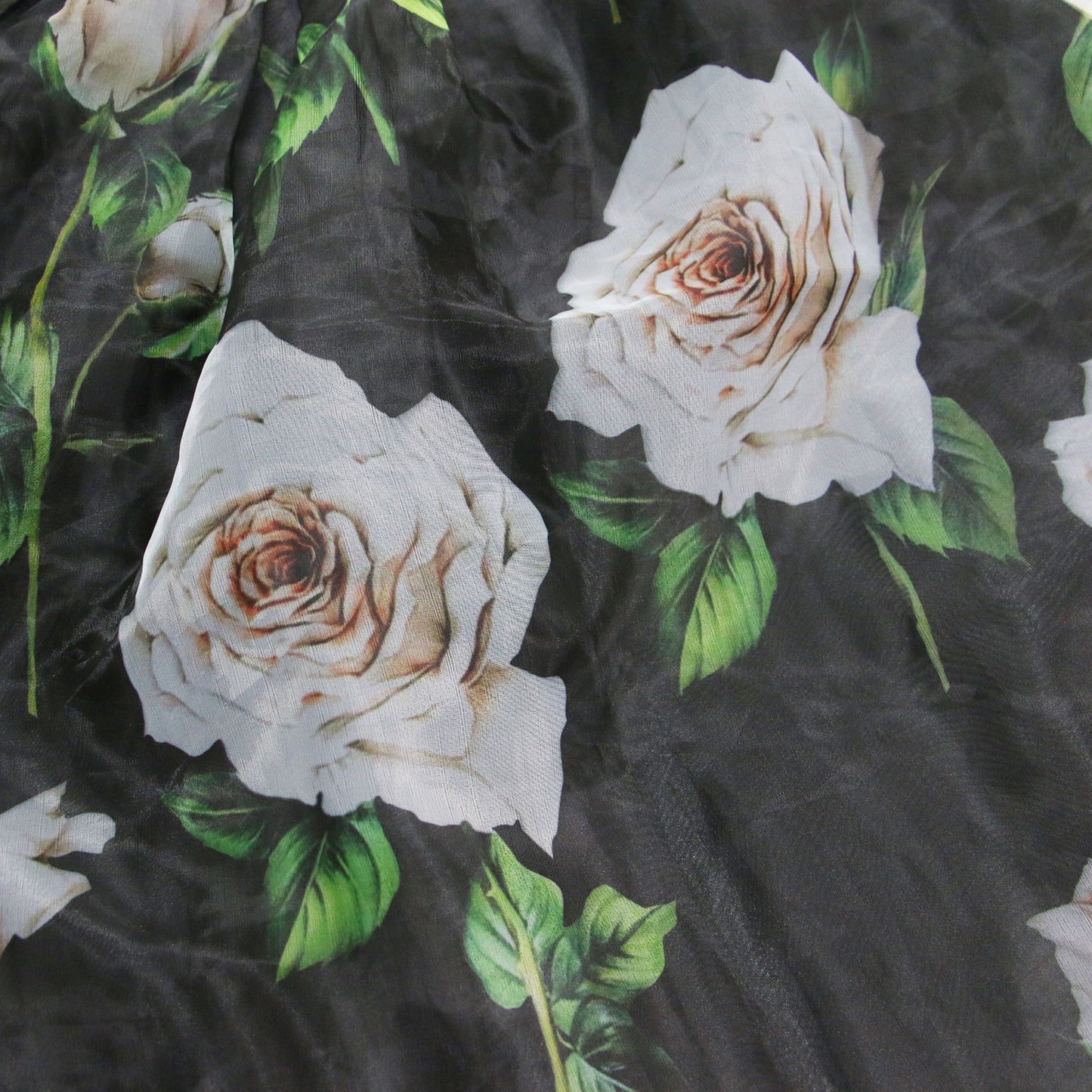 花柄 フレア スカート / ミディ丈 フラワープリント シフォン タック ウォッシャブル