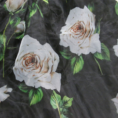 花柄 フレア スカート / ミディ丈 フラワープリント シフォン タック ウォッシャブル