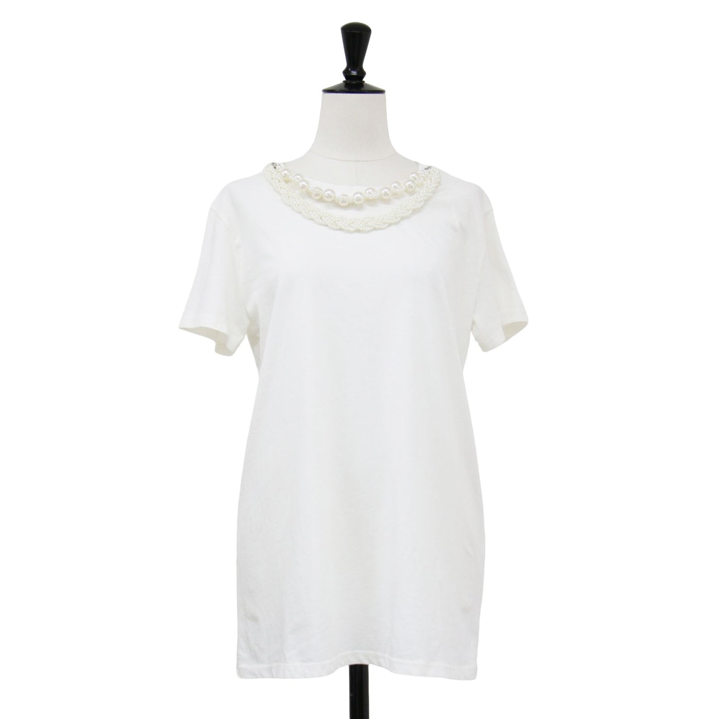 パール ネックレス風 Tシャツ / カットソー 半袖 ショートスリーブ クルーネック コットン