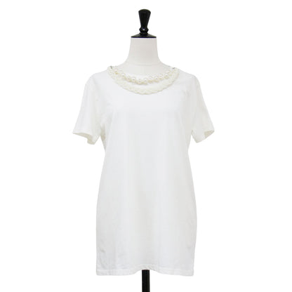 パール ネックレス風 Tシャツ / カットソー 半袖 ショートスリーブ クルーネック コットン
