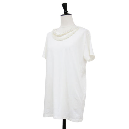 パール ネックレス風 Tシャツ / カットソー 半袖 ショートスリーブ クルーネック コットン