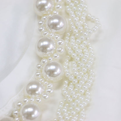 パール ネックレス風 Tシャツ / カットソー 半袖 ショートスリーブ クルーネック コットン