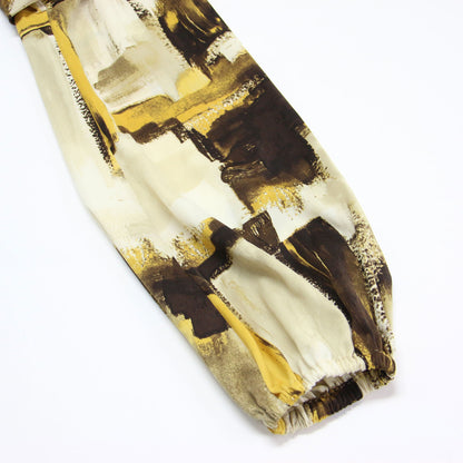 ボウタイ 総柄 ハイネック ブラウス / プルオーバー 長袖 フリル ギャザー ラグランスリーブ タック マロニースエード