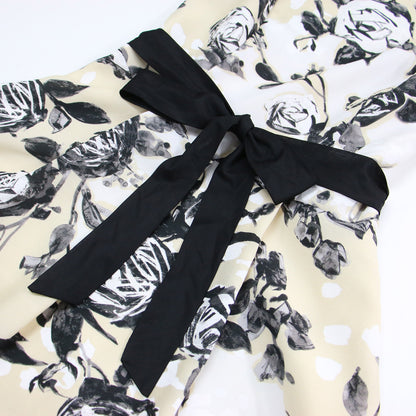 24春夏 バラモチーフ タック ドレス / ワンピース ノースリーブ ミディ丈 リボン フレア 花柄