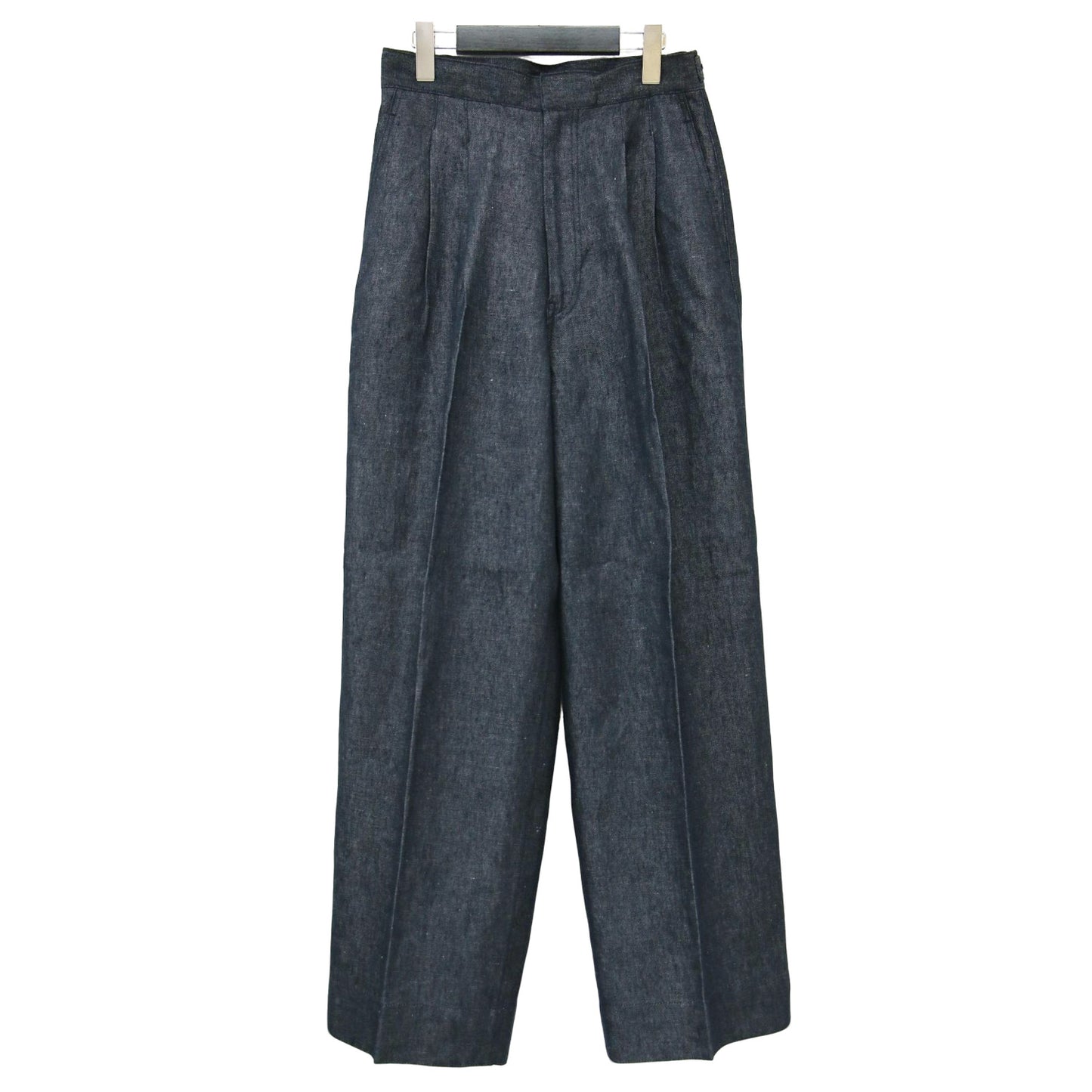 24春夏 デニム サイドベルト パンツ / ワイドパンツ ハイウエスト ツータック センタープレス リネン