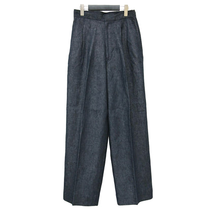 24春夏 デニム サイドベルト パンツ / ワイドパンツ ハイウエスト ツータック センタープレス リネン