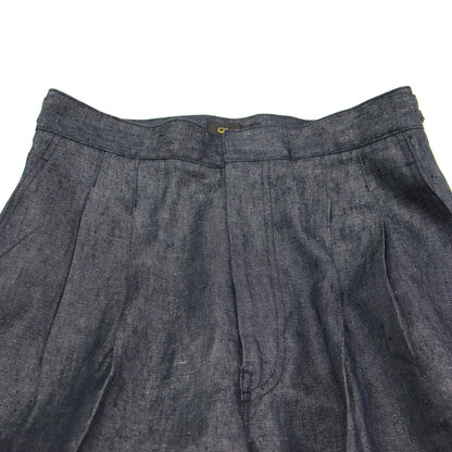 24春夏 デニム サイドベルト パンツ / ワイドパンツ ハイウエスト ツータック センタープレス リネン