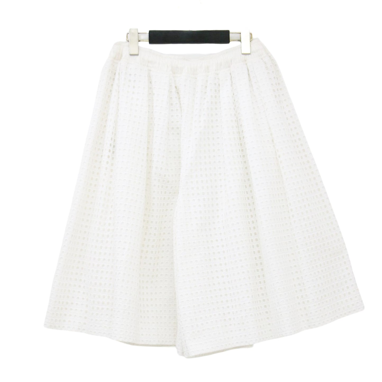 コットン エンブロイダリー ショートパンツ / キュロット ハーフパンツ レース 総刺繍 タック ウエストゴム シルク コットン