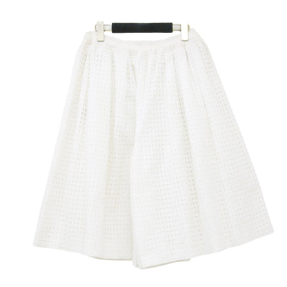 コットン エンブロイダリー ショートパンツ / キュロット ハーフパンツ レース 総刺繍 タック ウエストゴム シルク コットン