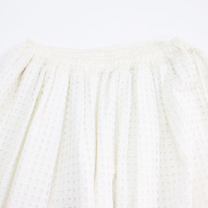 コットン エンブロイダリー ショートパンツ / キュロット ハーフパンツ レース 総刺繍 タック ウエストゴム シルク コットン