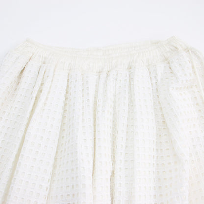 コットン エンブロイダリー ショートパンツ / キュロット ハーフパンツ レース 総刺繍 タック ウエストゴム シルク コットン