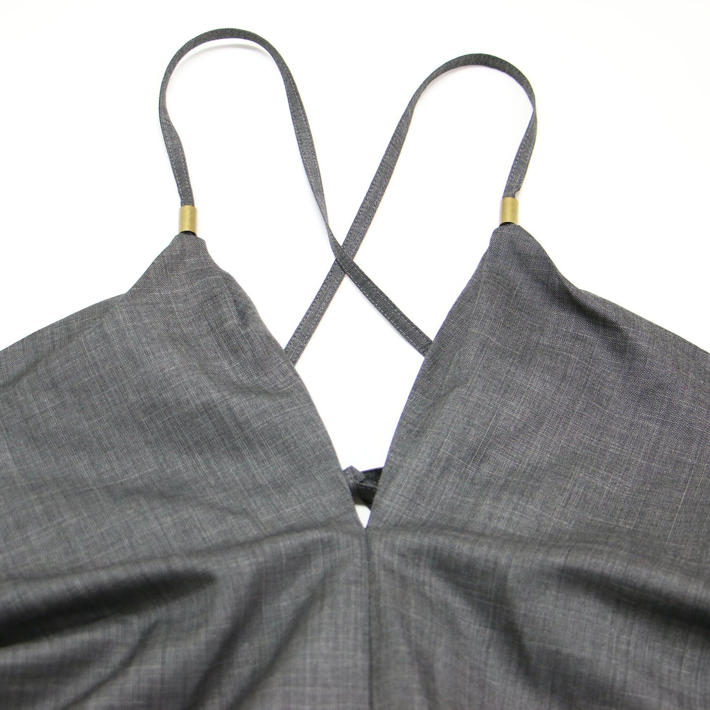 リボン Vネック オールインワン / サロペット パンツ ワイド ウール シルク