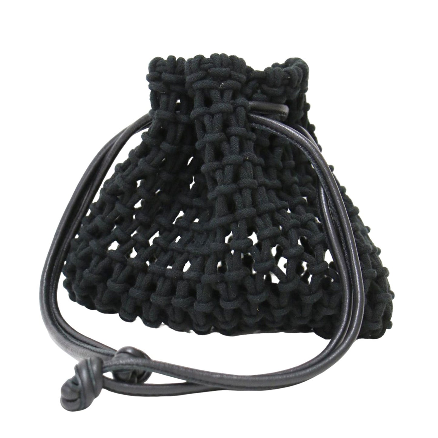 レザー メッシュ ポーチ / GOA バッグ 巾着 ニット コットン