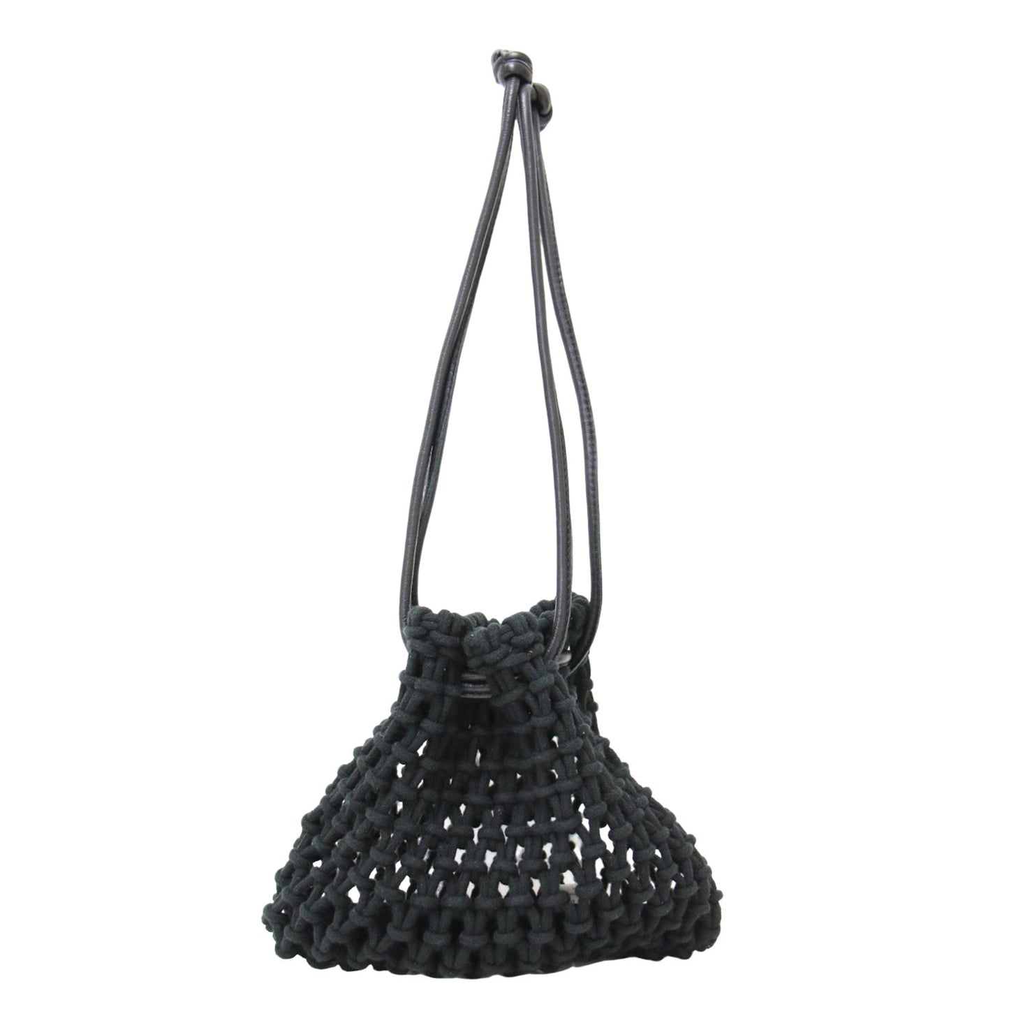 レザー メッシュ ポーチ / GOA バッグ 巾着 ニット コットン