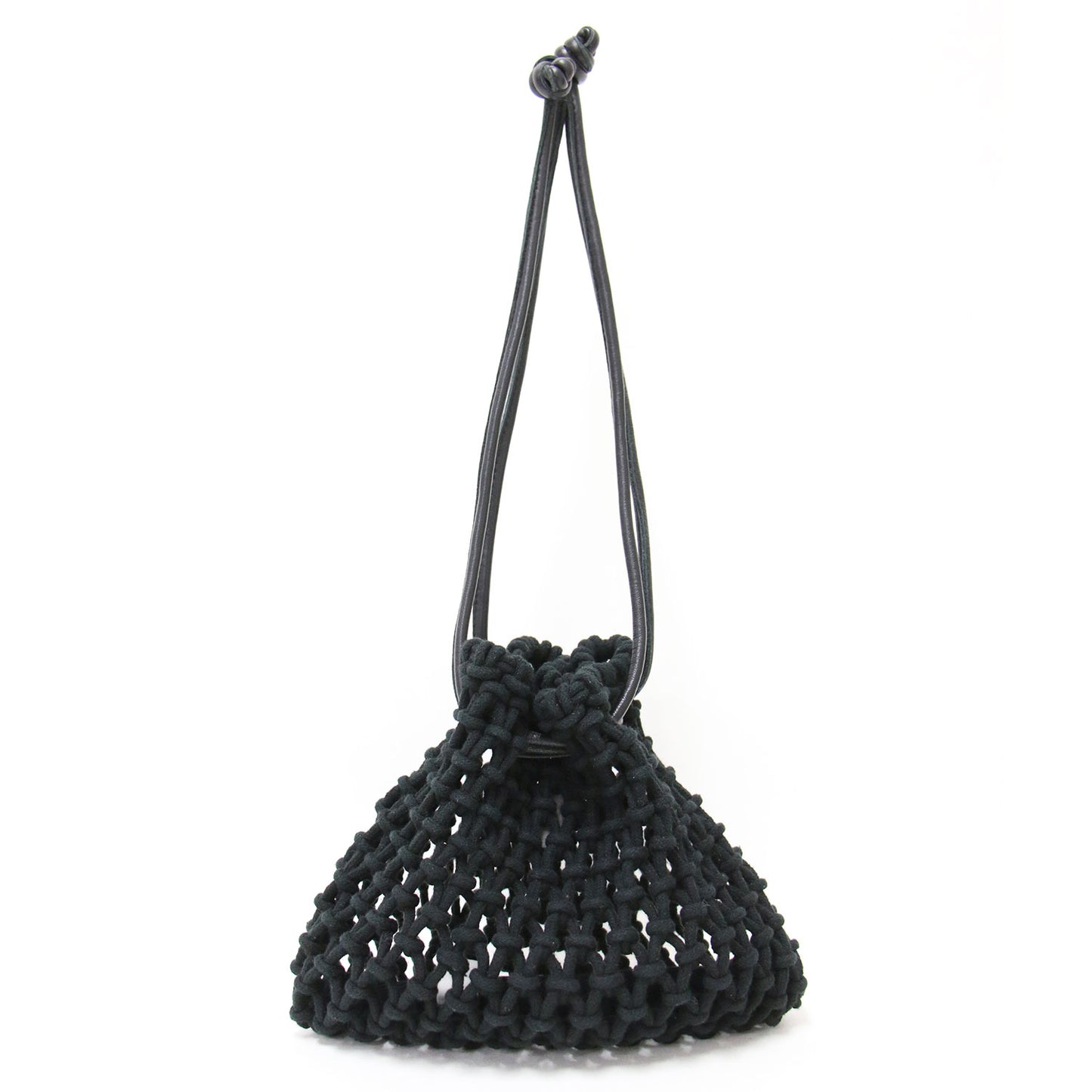 レザー メッシュ ポーチ / GOA バッグ 巾着 ニット コットン