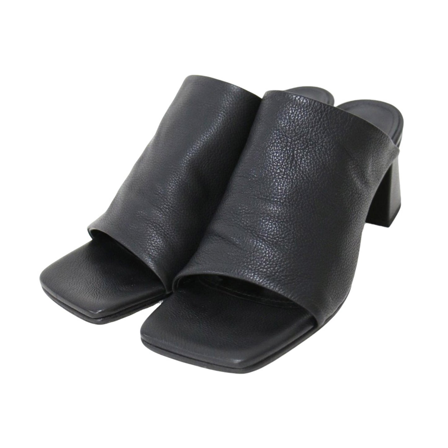 スクエアトゥ ソフトレザー ミュール サンダル / スクエアヒール 本革